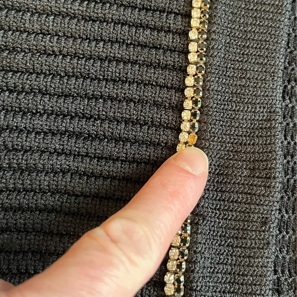 Maje Fine Knit Rhinestone Trim Cardigan Jacket Black Gold French Designer Small - Picture 10 of 16